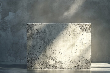 Brutalist rectangular concrete block under spotlight