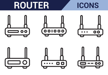 Set of modem and router sketches ideal for use in digital and network-themed projects.