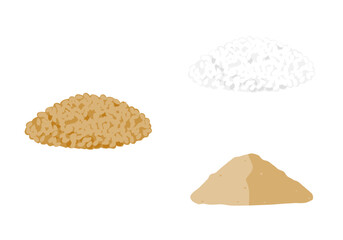 玄米と白米と米ぬかのイラストのセット
