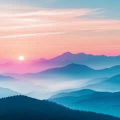 Misty mountain sunset landscape