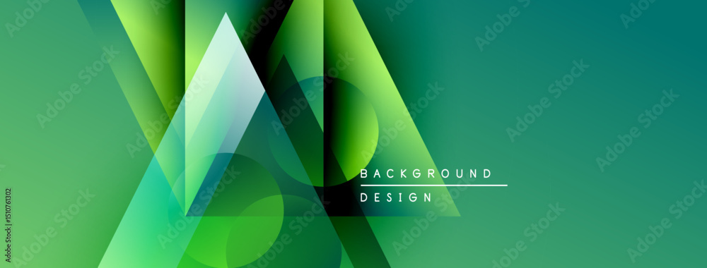 Poster Abstract geometric shapes overlap, creating vibrant green gradient effect. Modern design suitable for banners, presentations.