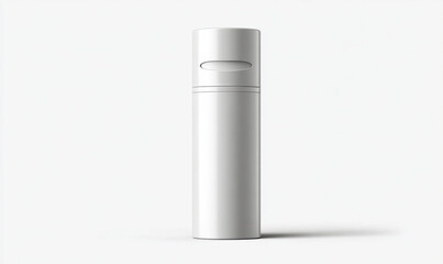 Isolated white cylindrical container with dispenser on a plain white background in studio shot