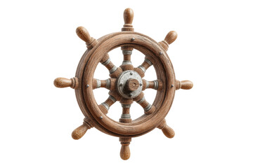 PNG Rustic wooden ship wheel with eight handles isolated on black background