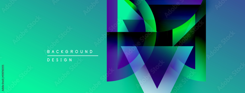 Poster abstract geometric design features vibrant gradients. turquoise, purple hues create modern visual im