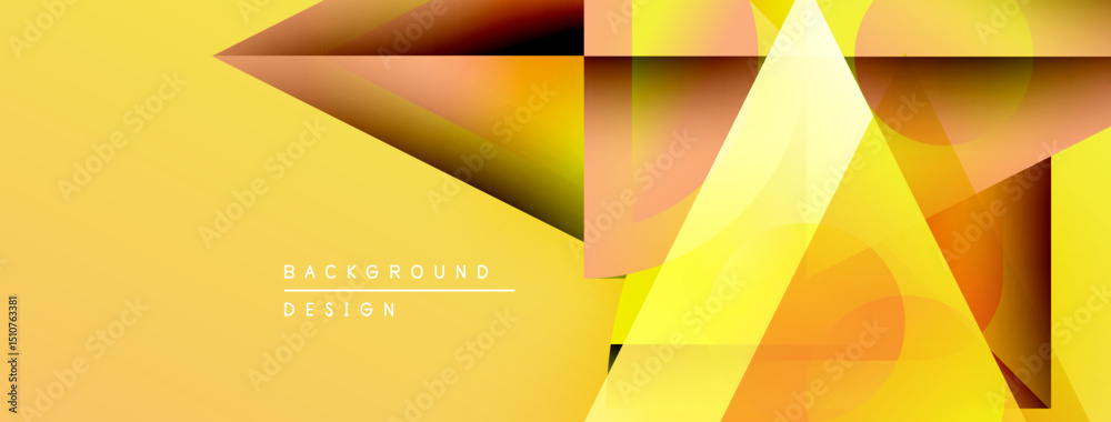 Poster Abstract geometric shapes, yellow hues dominate. Modern design, gradients create depth, dynamic composition. Background element for projects.