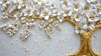 Stunning 3D Wallpaper with a Golden Floral Pattern