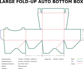 Detailed die-cut diagram for a large fold-up auto bottom box packaging design