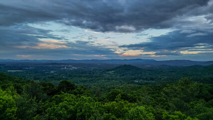 Fototapeta premium Aerial View of Blue Ridge Mountains from Drone with beautiful color in sky 