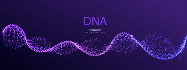 Medical Ai dna banner vector. DNA genome waves, future connect innovation design. Science biology chromosome molecule background. Technology ai genetic code.