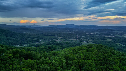 Obraz premium Aerial View of Blue Ridge Mountains from Drone with beautiful color in sky 