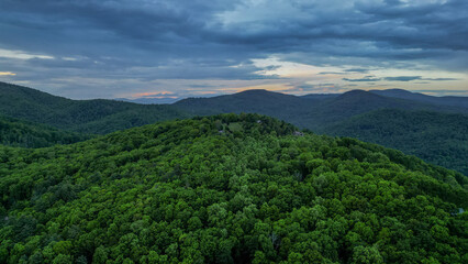 Naklejka premium Aerial View of Blue Ridge Mountains from Drone with beautiful color in sky 
