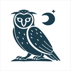 Stylized Owl with Moon and Star Icon