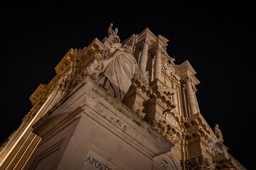 Facade of Syracuse Cathedral, Sicily, at night