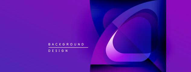 Abstract purple design features layered shapes, gradients. Modern, dynamic composition suitable for backgrounds, presentations.