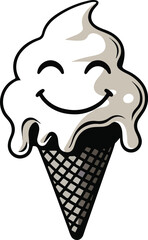 Chocolate ice cream black and white smiling shape 