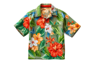 PNG Colorful hawaiian shirt with floral pattern and green background