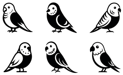 Cute Black and White Budgie Bird Silhouettes