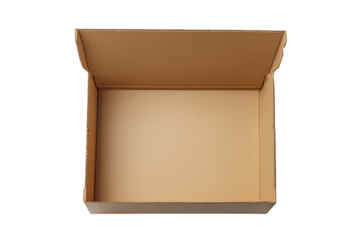 Open cardboard box top view isolated on transparent background