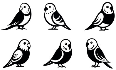 Cute Black and White Budgie Bird Silhouettes