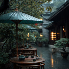 Cafe outdoors in the monsoon