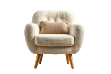 PNG Modern cream armchair with plush cushion and wooden legs