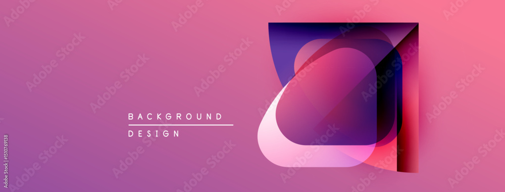 Aufkleber Abstract geometric design. Vibrant pinks, purples blend. Overlapping shapes create modern visual effect. Background features gradient color scheme.