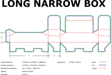 Detailed diagram of a long narrow box packaging design for manufacturing and production