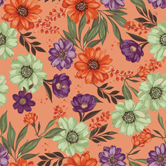 Floral brush strokes seamless pattern design for fashion textiles, graphics, backgrounds and crafts