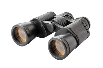 PNG Classic black binoculars with textured grip and golden lenses on black background