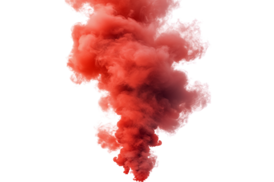 Red smoke plume isolated on transparent background