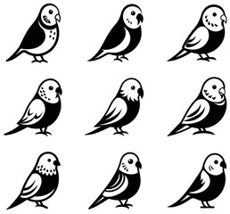Budgerigar Parakeet Silhouette Icon Set