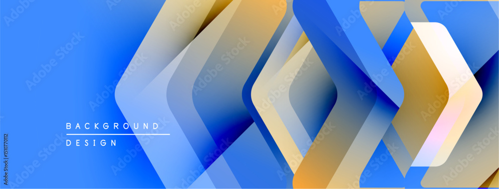 Poster Abstract geometric shapes overlap, creating dynamic blue, gold gradient effect. Modern design suitable for backgrounds, presentations.