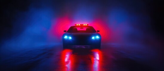 Night Police Car Emergency Lights Fog