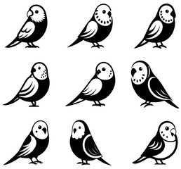 Budgerigar Parakeet Silhouette Icon Set