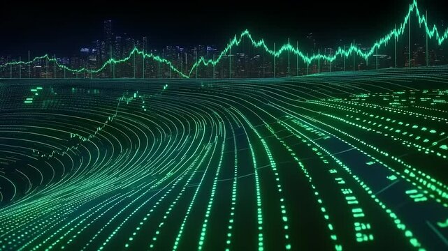 Abstract graphic design with financial data visualization.