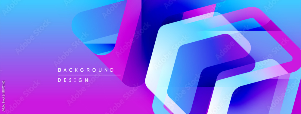 Poster Abstract vibrant background. Overlapping shapes create dynamic visual effect. Gradient colors, purple, blue hues dominate composition. Modern design element.