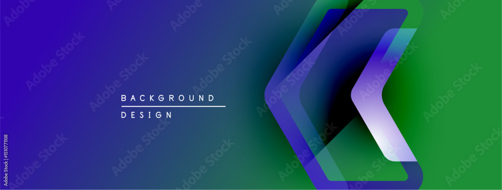 Poster Abstract gradient background. Layers create dynamic chevron shape. Text reads background design. Vivid colors transition smoothly.