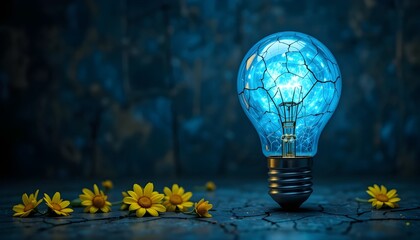 light bulb with yellow flower