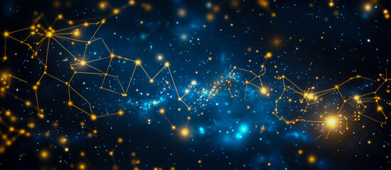 Fototapeta premium A mesmerizing starry night sky filled with twinkling stars against a cosmic backdrop of deep, dark blue and gold colors of space.