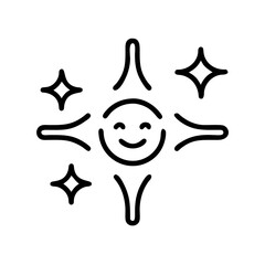 Smiling sun illustration with sparkling stars in simple line design  