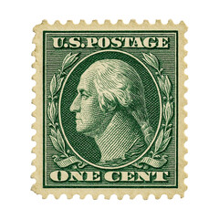 Obraz premium Vintage U.S. One Cent Postage Stamp Featuring George Washington – Isolated on White