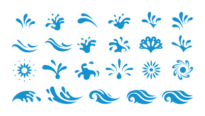 Top 24 Blue Water Splash and Wave Vector Icons for Graphic Design and Branding