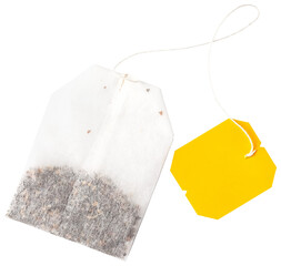 tea bag with string on transparent background