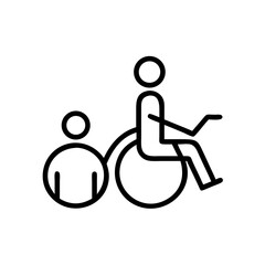 Obraz premium Two people, one using wheelchair, in simple line illustration