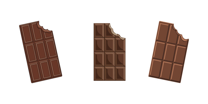 Bitten chocolate bar isolated on white background, dessert, vector illustration in flat style. Chocolate bar on white background. Milk chocolate bar.