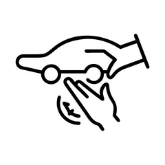 Hand holding a car silhouette with a circular motion icon  