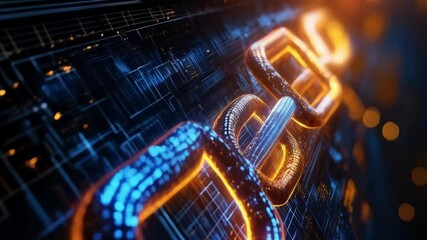 Luminous chain moving upwards with data stream - Powered by Adobe