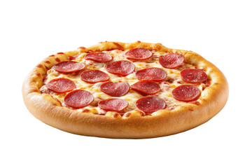 PNG Delicious pepperoni pizza with cheese and thick crust on black background