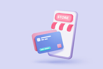 3D credit card financial security for online shopping, financial transactions, online payment credit card with payment protection concept. 3d business finance vector icon render illustrator