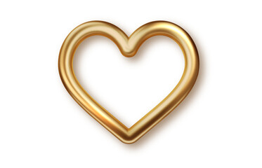 Golden heart frame PNG. Elegant metallic outline in heart shape. Romantic decorative border for invitations, cards or branding. 3D vector isolated illustration.
